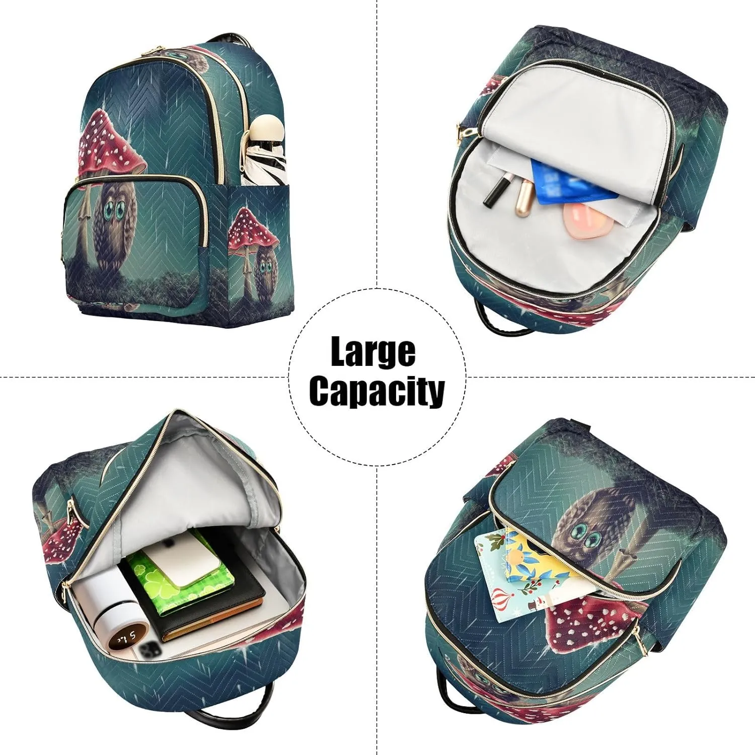 ALAZA Cute Animal Owl Mushroom Women Backpack Purse Ladies Fashion Shoulder Bag Daypack Travel Bag 10L
