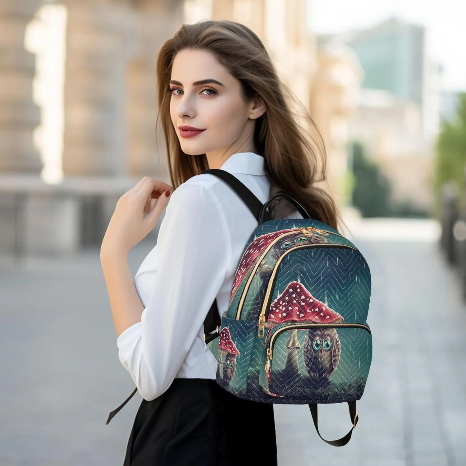 ALAZA Cute Animal Owl Mushroom Women Backpack Purse Ladies Fashion Shoulder Bag Daypack Travel Bag 10L