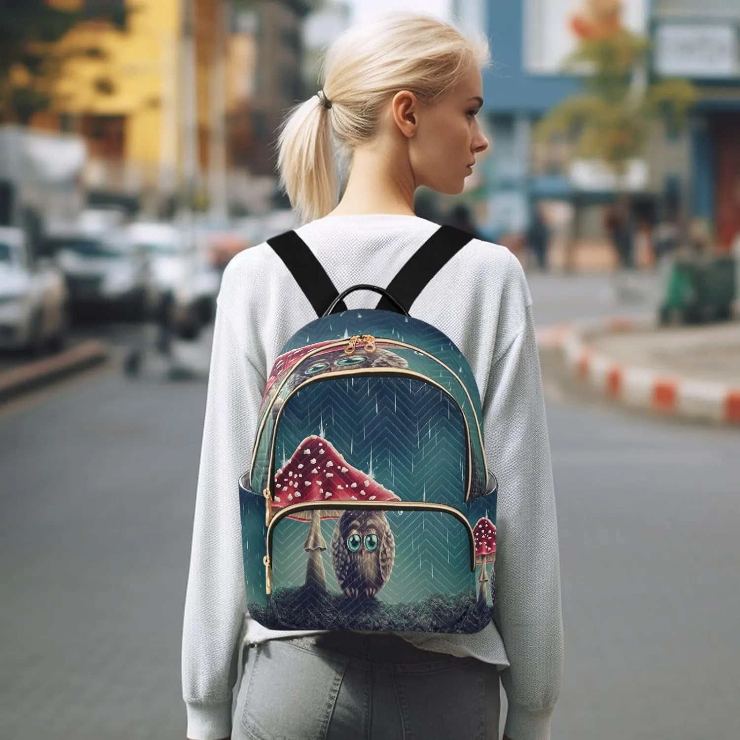 ALAZA Cute Animal Owl Mushroom Women Backpack Purse Ladies Fashion Shoulder Bag Daypack Travel Bag 10L