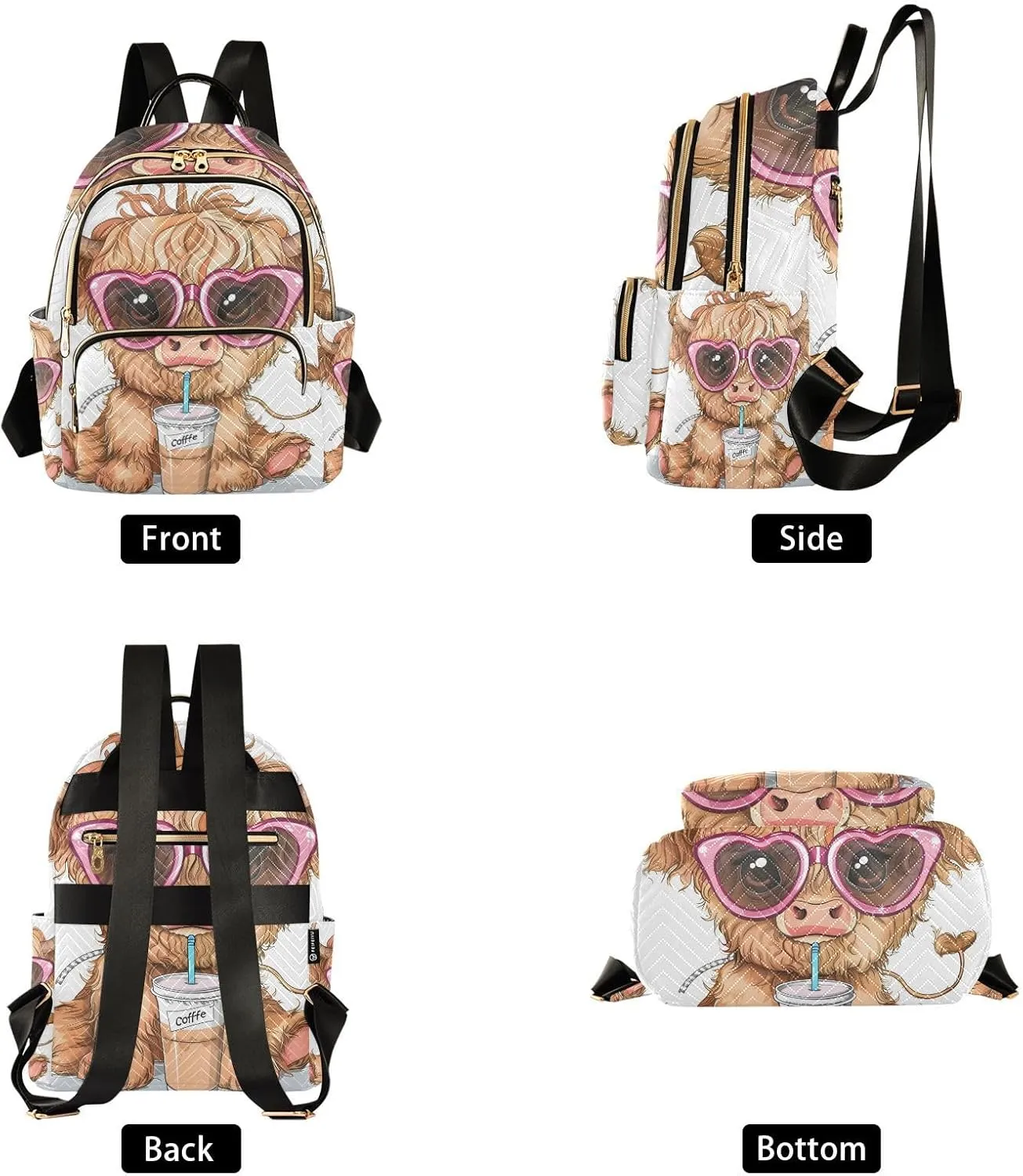 ALAZA Cute Funny Highland Cow Small Backpack Purse for Women Travel Bag Lightweight Shoulder Bag Fashion Daypack433