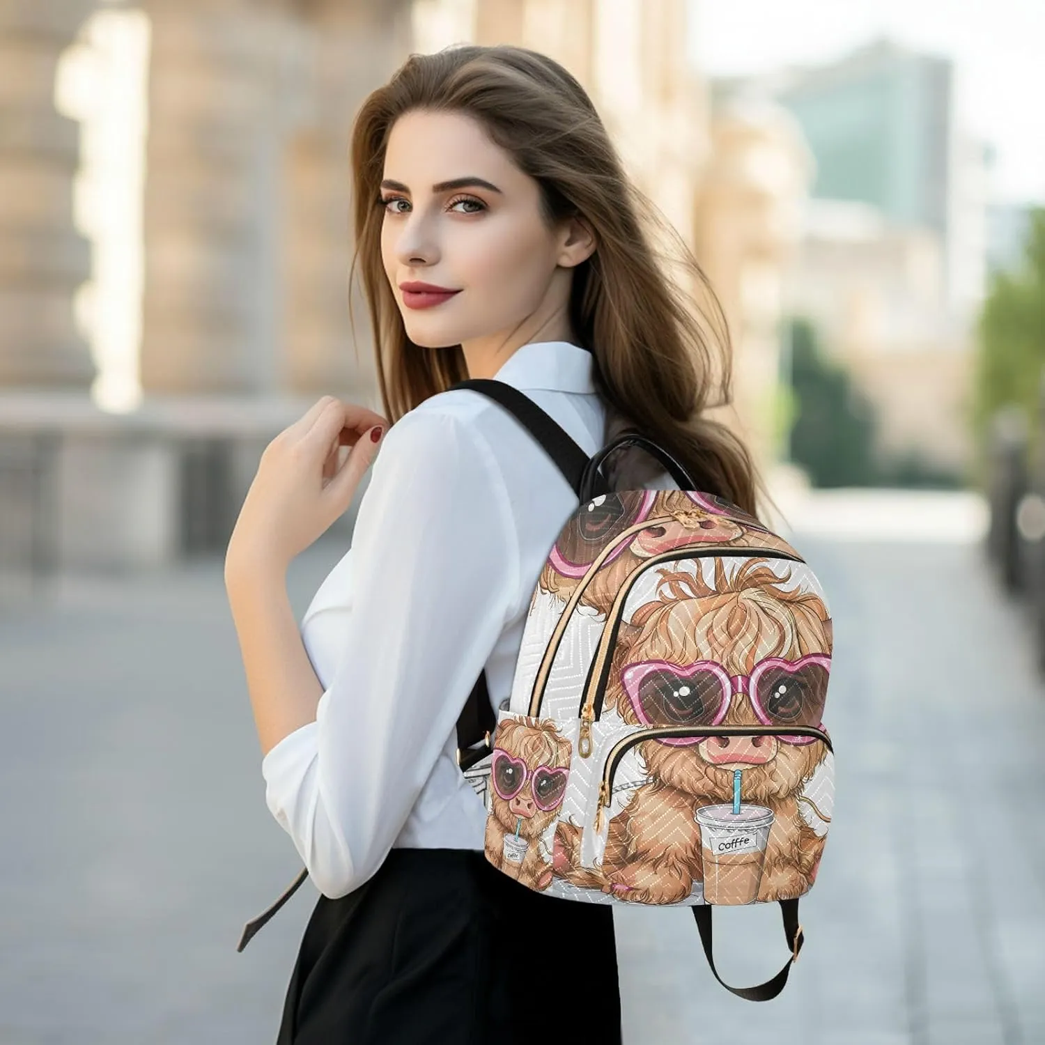 ALAZA Cute Funny Highland Cow Small Backpack Purse for Women Travel Bag Lightweight Shoulder Bag Fashion Daypack433