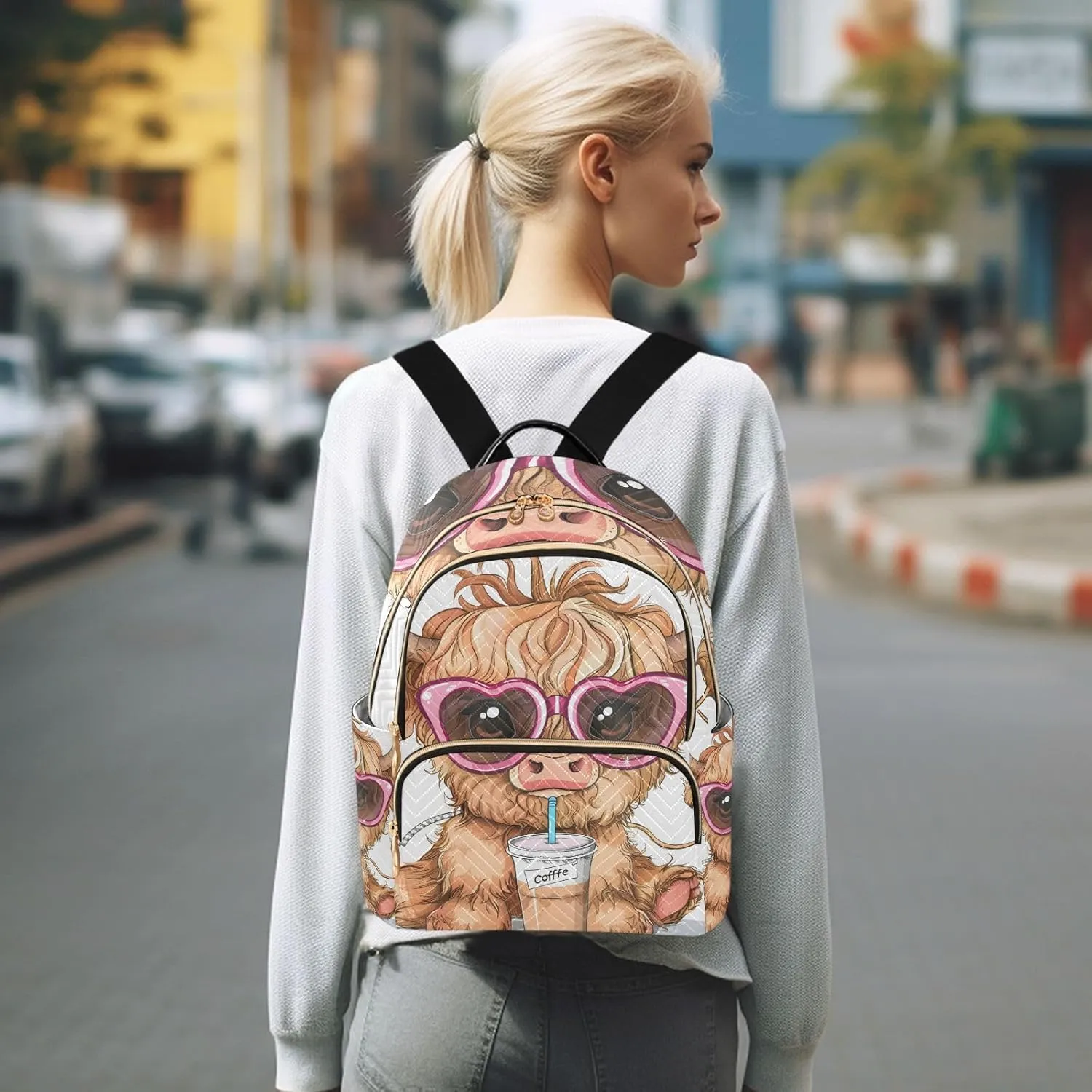 ALAZA Cute Funny Highland Cow Small Backpack Purse for Women Travel Bag Lightweight Shoulder Bag Fashion Daypack433