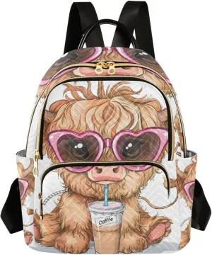 ALAZA Cute Funny Highland Cow Small Backpack Purse for Women Travel Bag Lightweight Shoulder Bag Fashion Daypack433