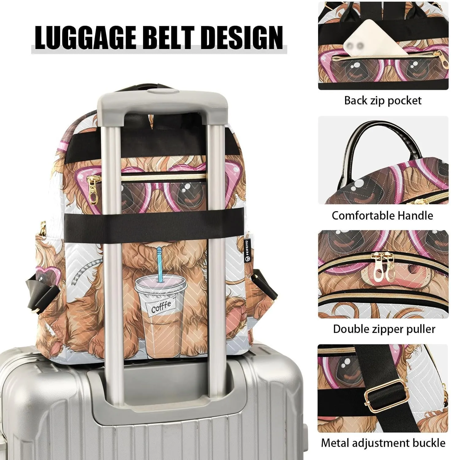 ALAZA Cute Funny Highland Cow Small Backpack Purse for Women Travel Bag Lightweight Shoulder Bag Fashion Daypack433