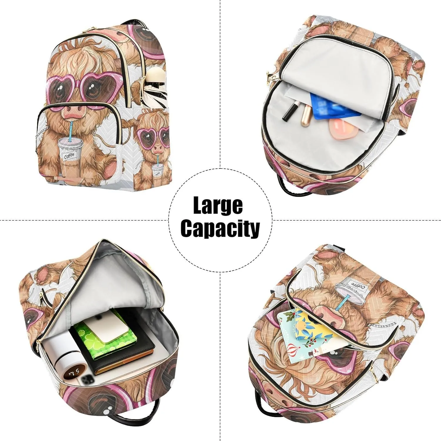 ALAZA Cute Funny Highland Cow Small Backpack Purse for Women Travel Bag Lightweight Shoulder Bag Fashion Daypack433