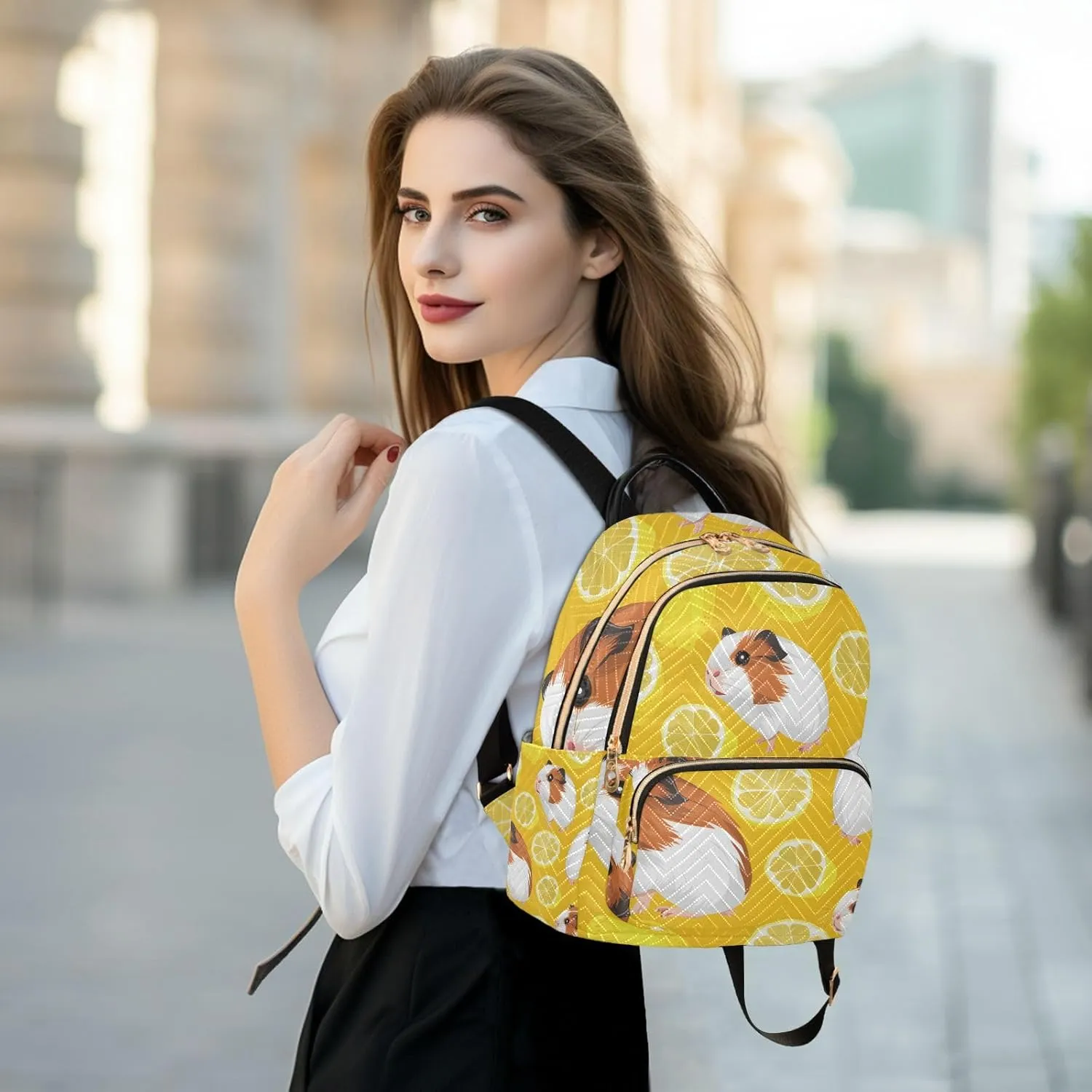 ALAZA Cute Guinea Pig Lemon Mini Backpack Purse for Women Travel Bag Lightweight Shoulder Bag Fashion Daypack
