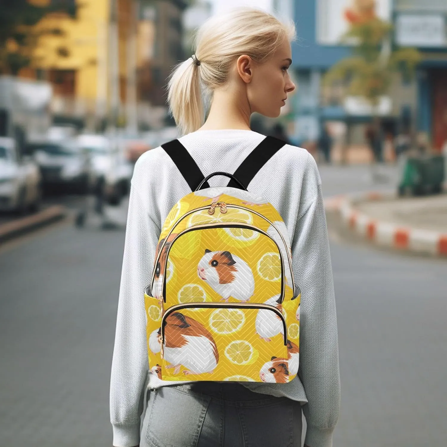 ALAZA Cute Guinea Pig Lemon Mini Backpack Purse for Women Travel Bag Lightweight Shoulder Bag Fashion Daypack