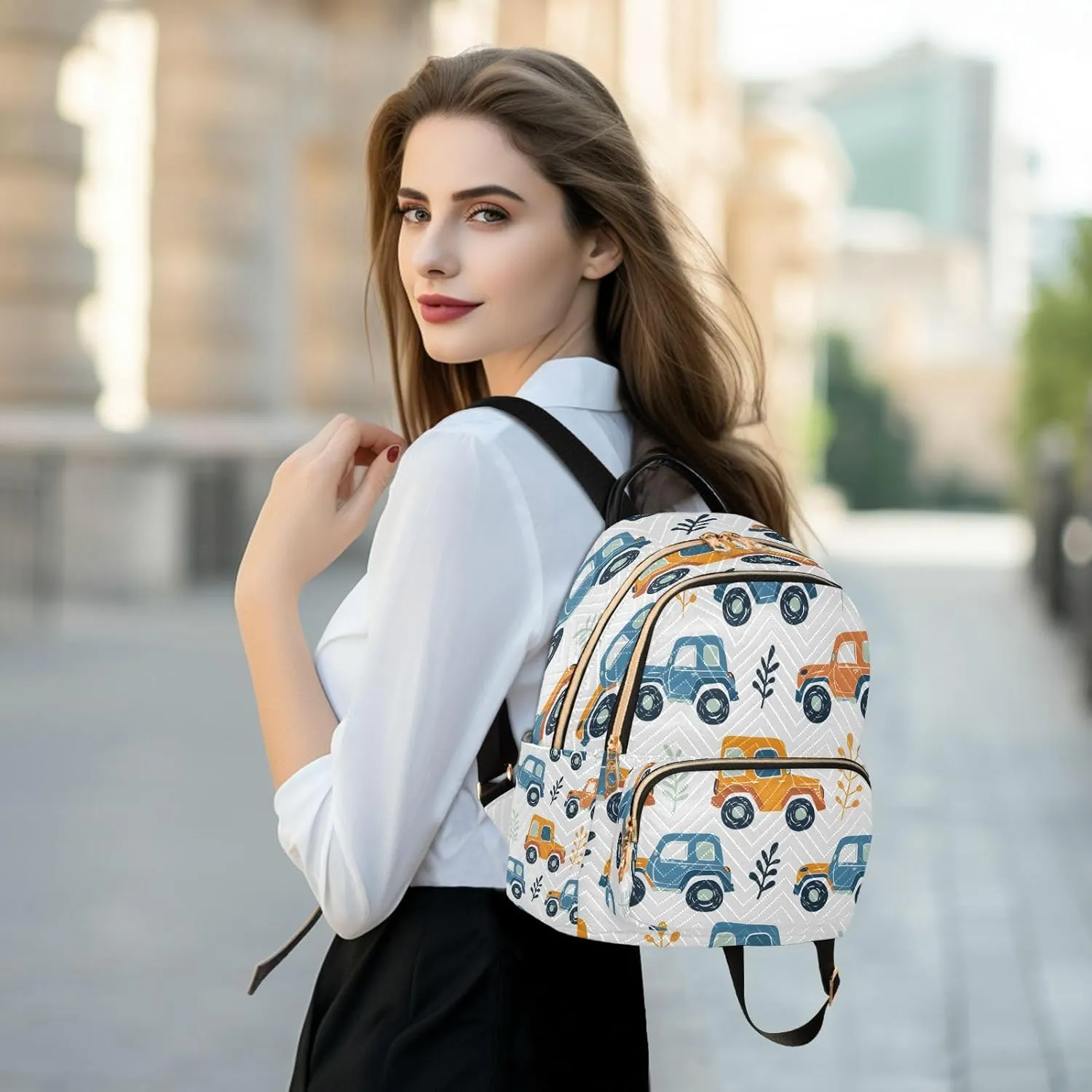 ALAZA Cute Little Off Road Car Mini Backpack Purse for Women Travel Bag Lightweight Shoulder Bag Fashion Daypack