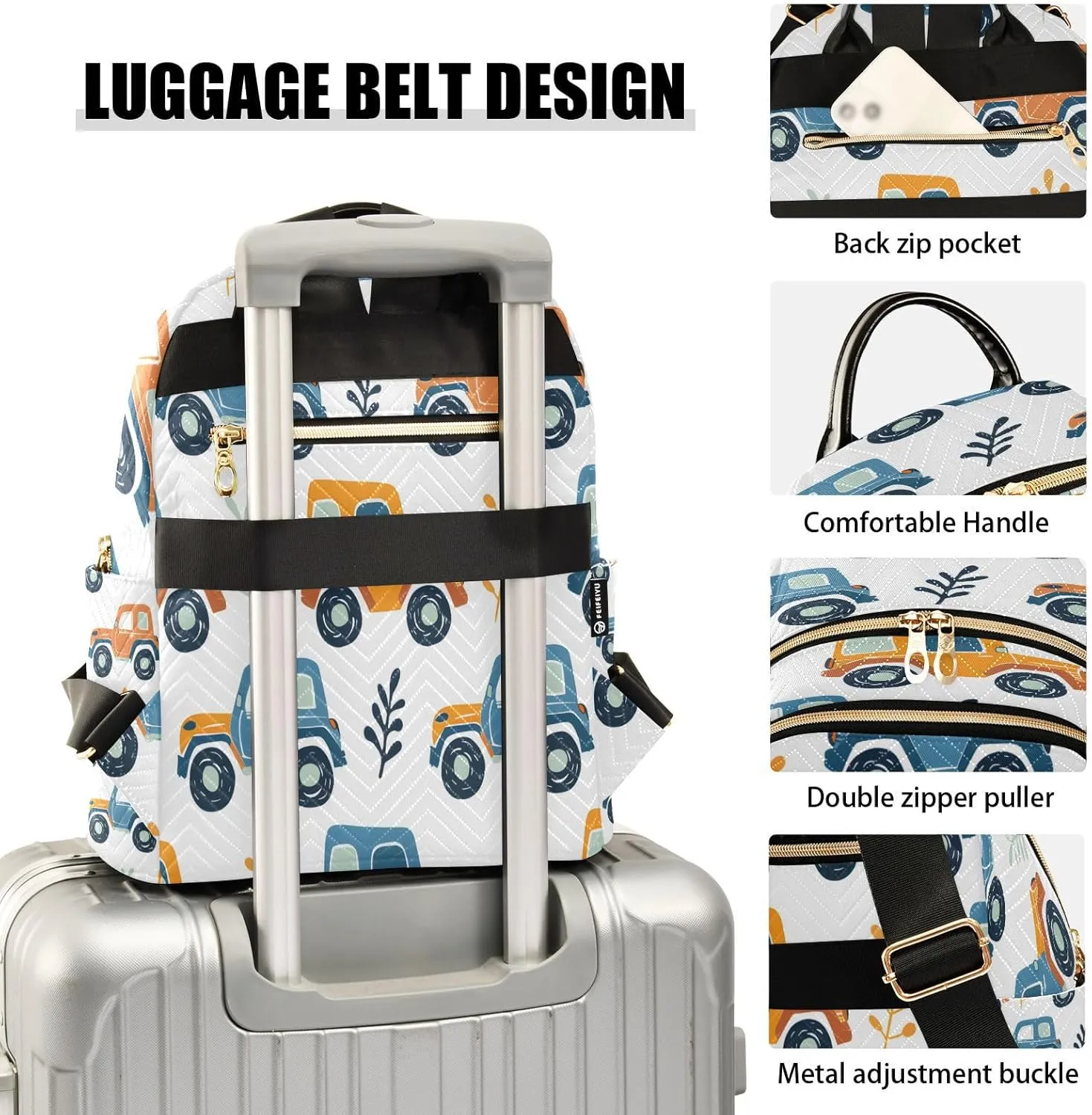 ALAZA Cute Little Off Road Car Mini Backpack Purse for Women Travel Bag Lightweight Shoulder Bag Fashion Daypack