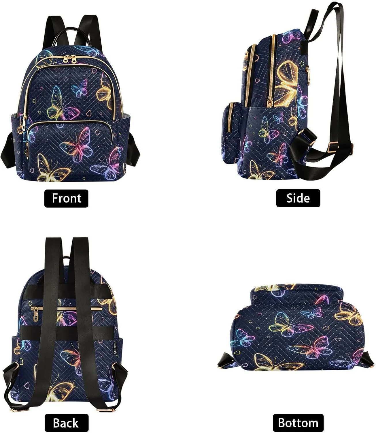 ALAZA Cute Neon Flying Butterflies Mini Backpack Purse for Women Travel Bag Lightweight Shoulder Bag Fashion Daypack