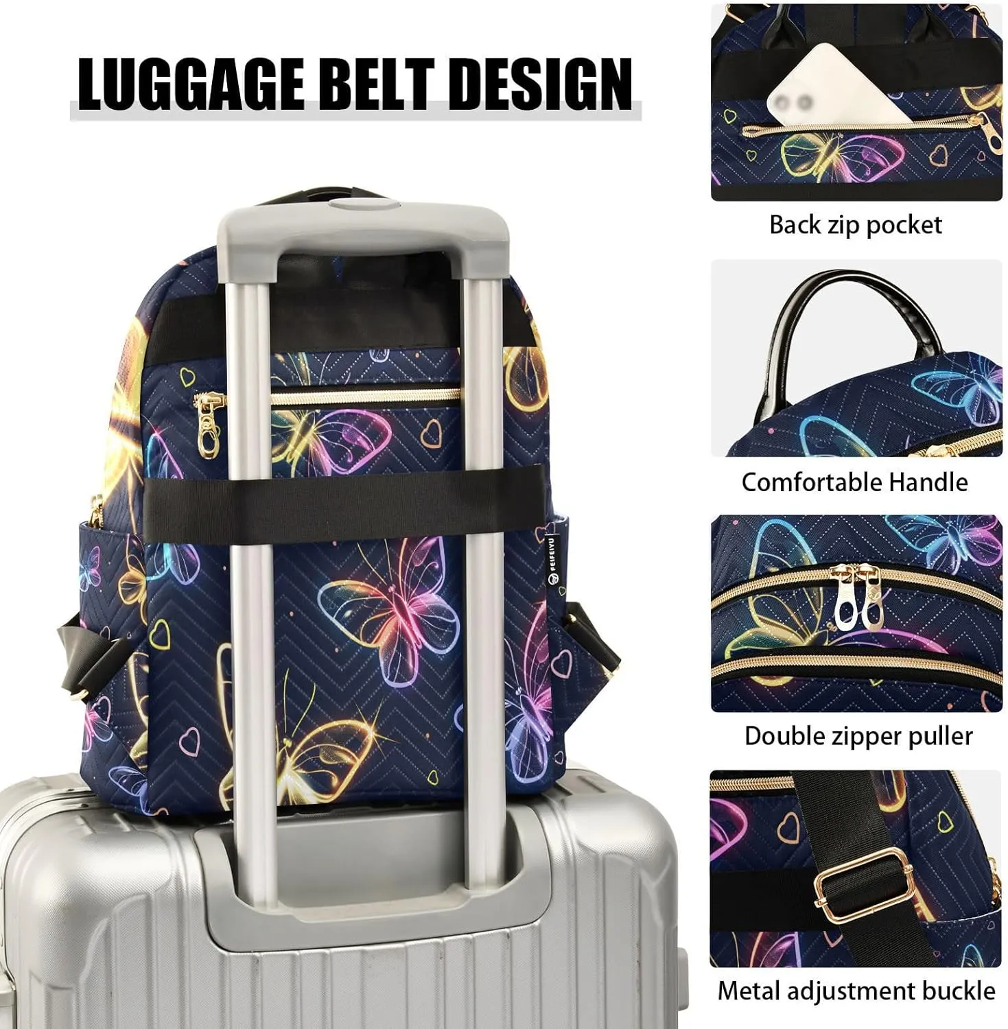 ALAZA Cute Neon Flying Butterflies Mini Backpack Purse for Women Travel Bag Lightweight Shoulder Bag Fashion Daypack
