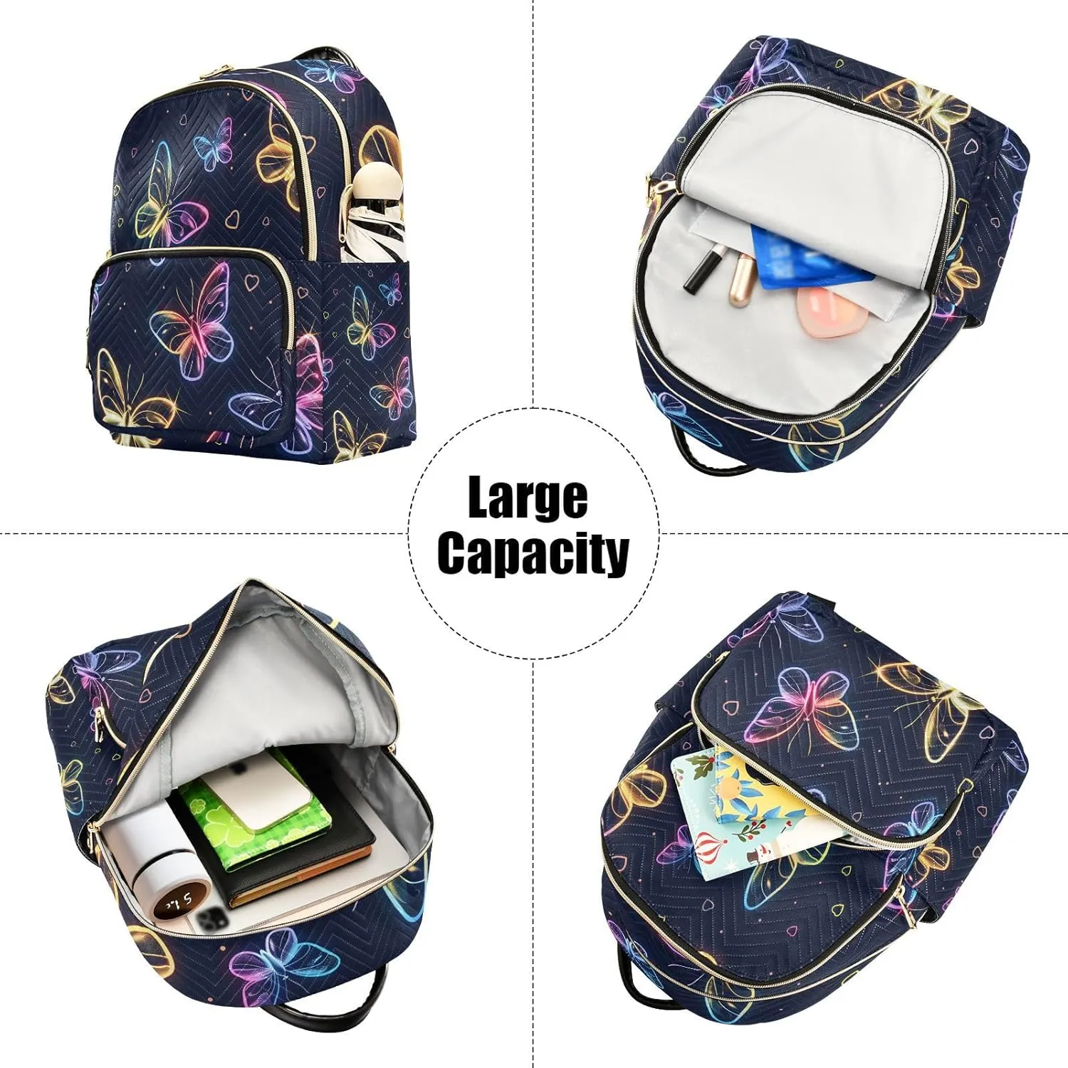 ALAZA Cute Neon Flying Butterflies Mini Backpack Purse for Women Travel Bag Lightweight Shoulder Bag Fashion Daypack