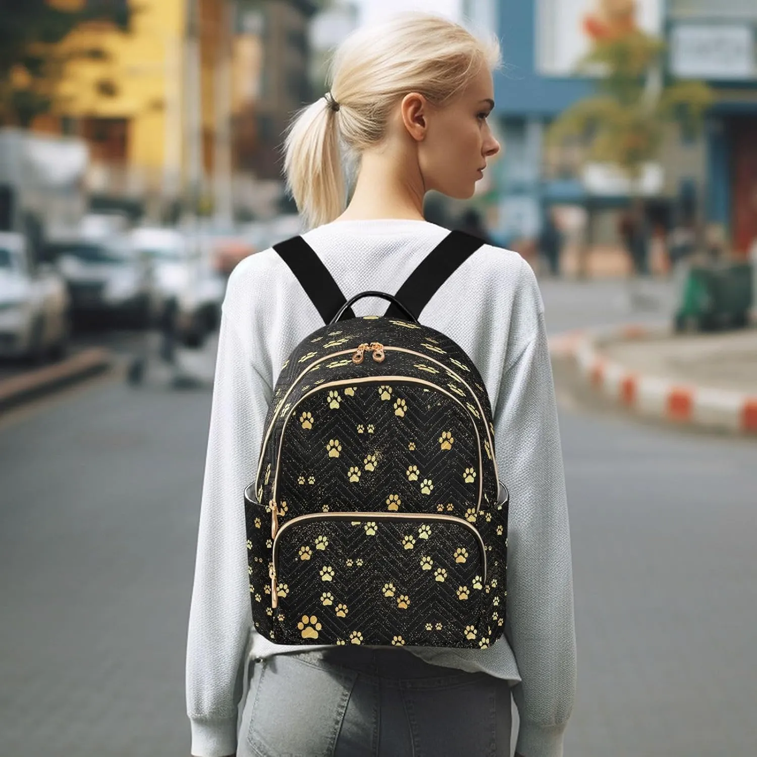 ALAZA Cute Paw Print Animal Women Backpack Purse Ladies Fashion Shoulder Bag Daypack Travel Bag 10L