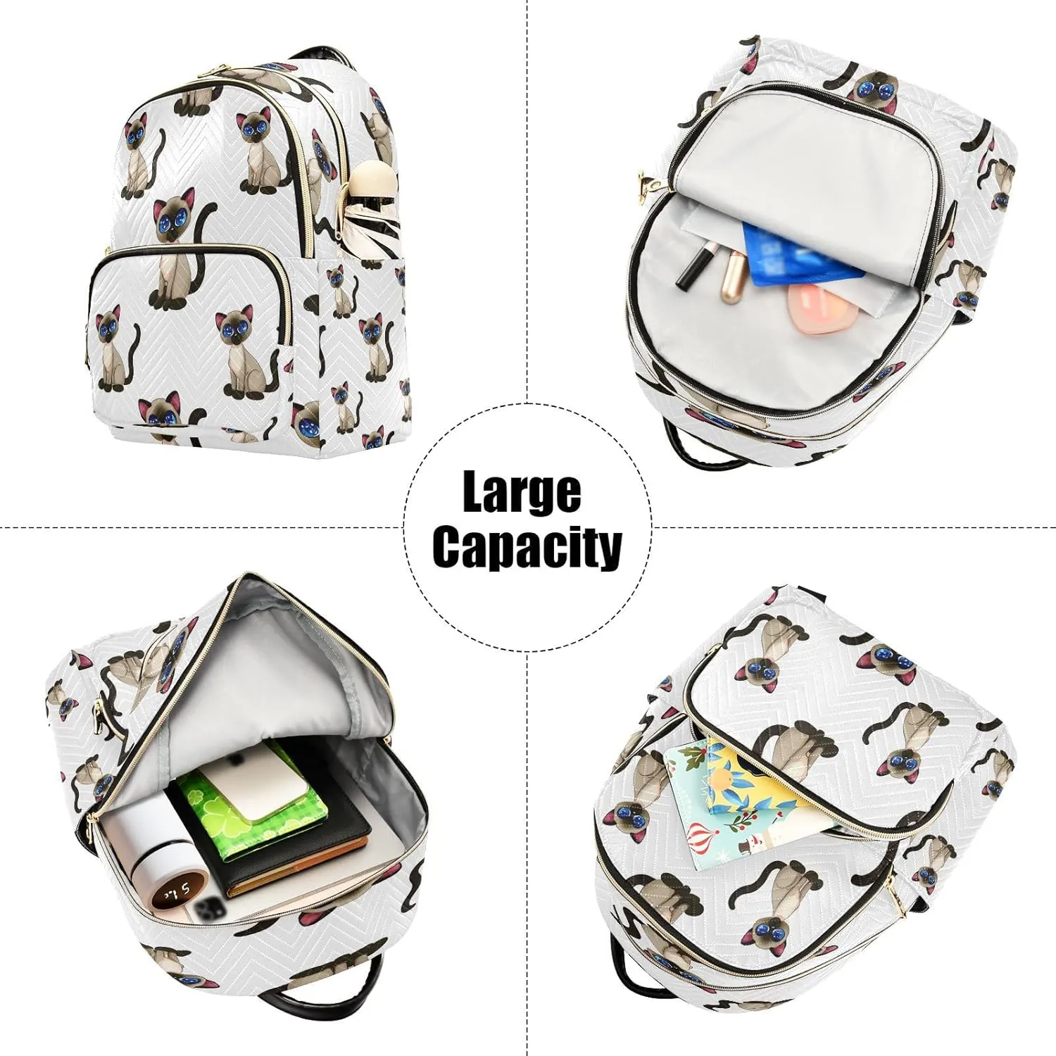 ALAZA Cute Siamese Cat Mini Backpack Purse for Women Travel Bag Lightweight Shoulder Bag Fashion Daypack
