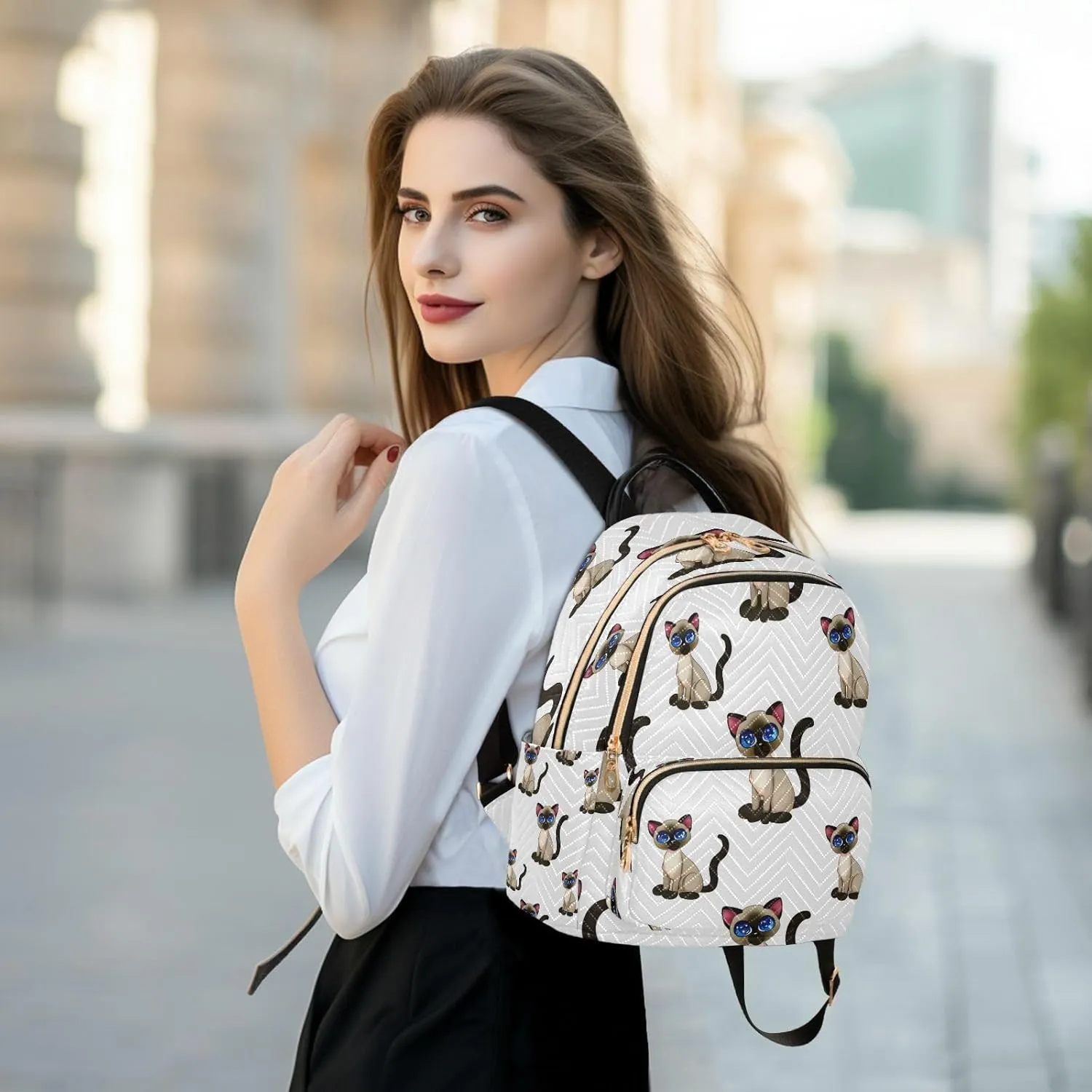 ALAZA Cute Siamese Cat Mini Backpack Purse for Women Travel Bag Lightweight Shoulder Bag Fashion Daypack