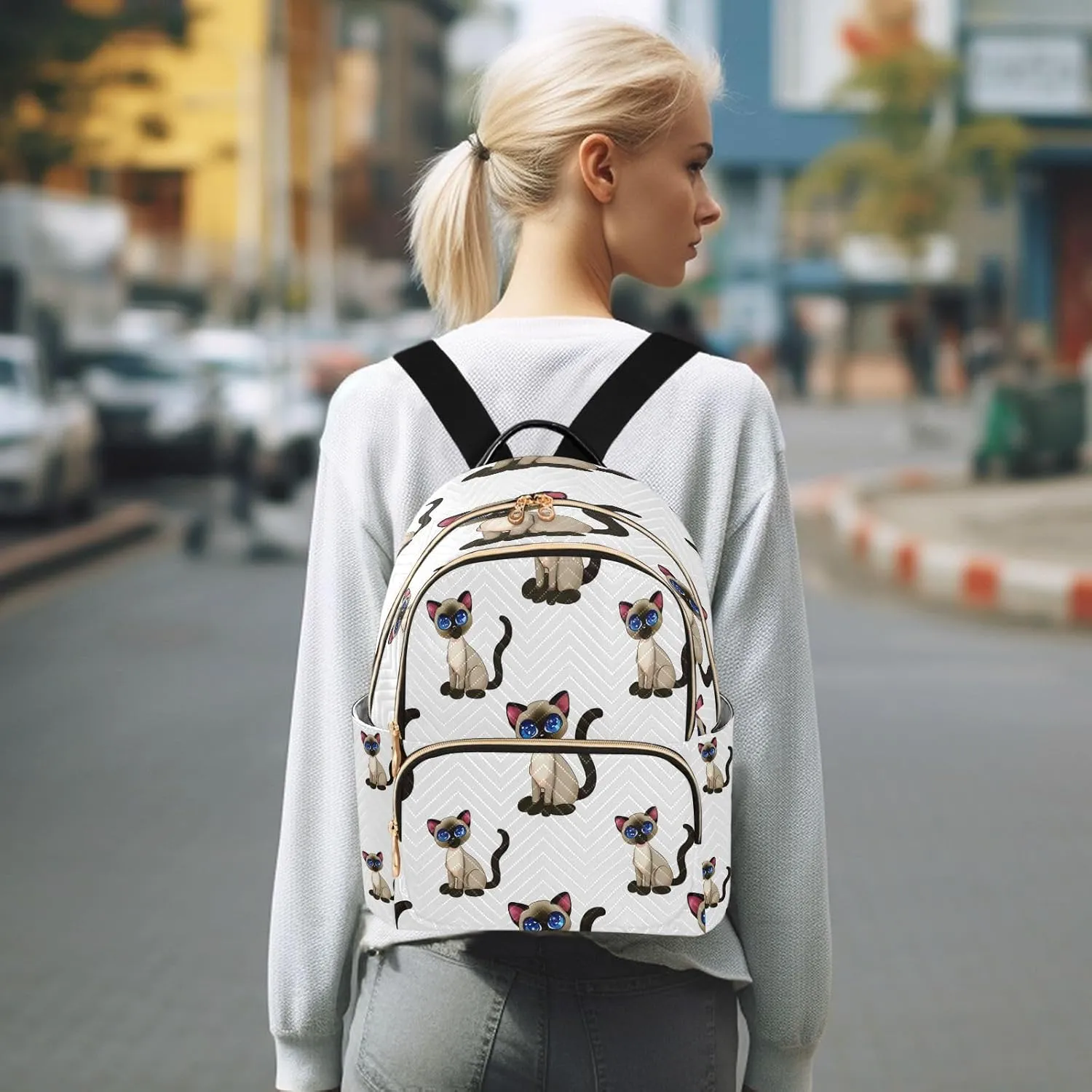 ALAZA Cute Siamese Cat Mini Backpack Purse for Women Travel Bag Lightweight Shoulder Bag Fashion Daypack