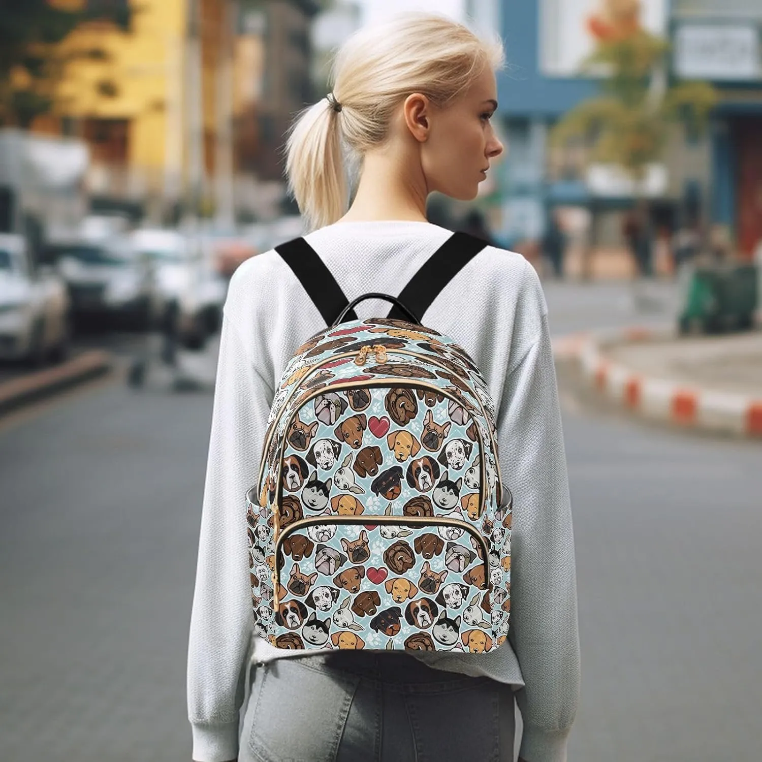 ALAZA Dog Breeds Women Backpack Purse Ladies Fashion Shoulder Bag Daypack Travel Bag 7.5L