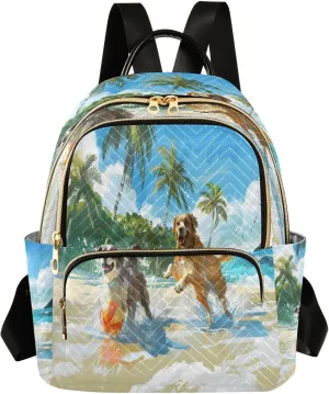 ALAZA Dog Playing Sea Water Mini Backpack Purse for Women Travel Bag Lightweight Shoulder Bag Fashion Daypack