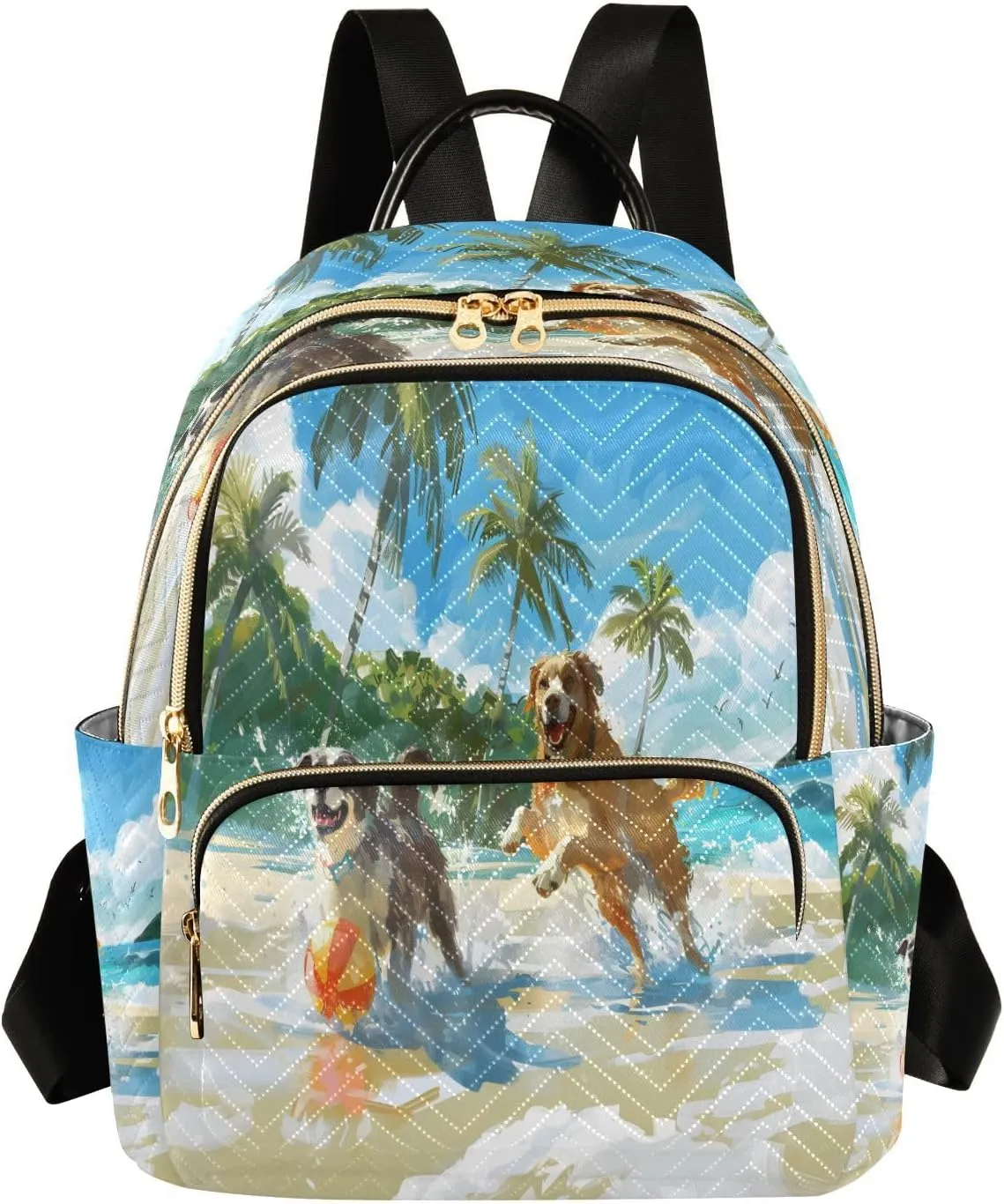 ALAZA Dog Playing Sea Water Mini Backpack Purse for Women Travel Bag Lightweight Shoulder Bag Fashion Daypack