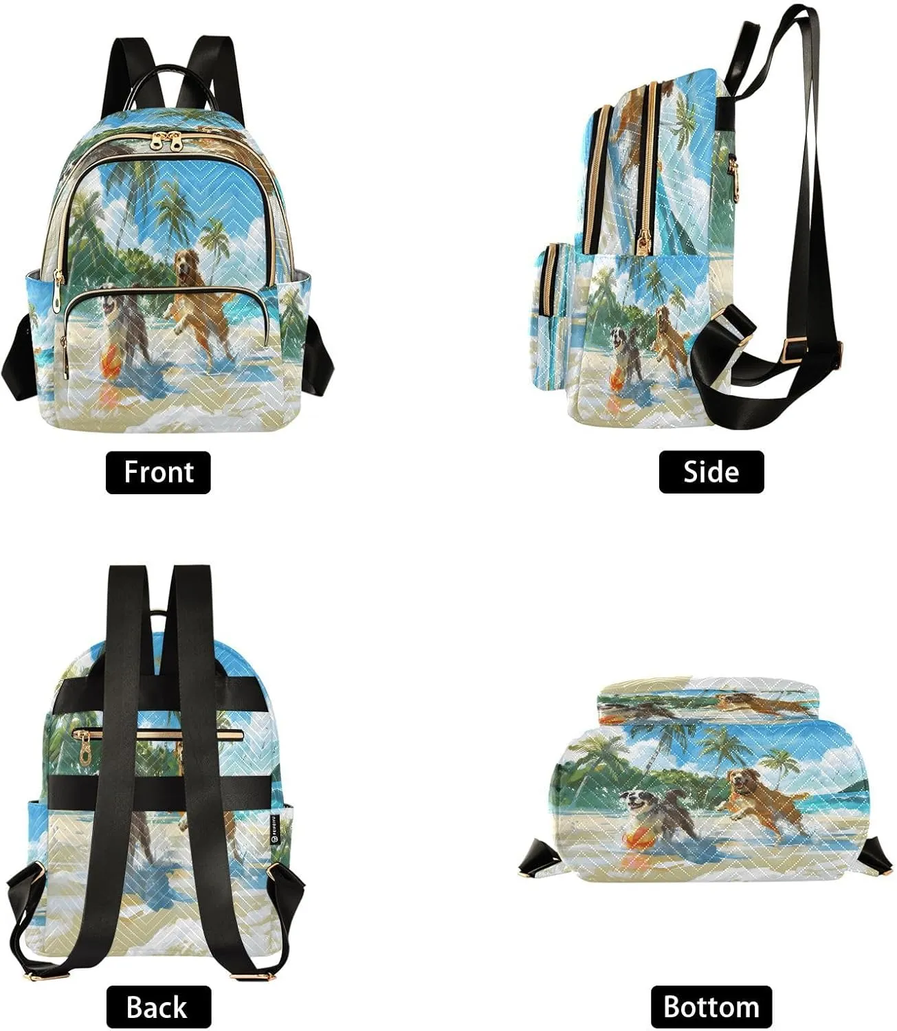 ALAZA Dog Playing Sea Water Mini Backpack Purse for Women Travel Bag Lightweight Shoulder Bag Fashion Daypack