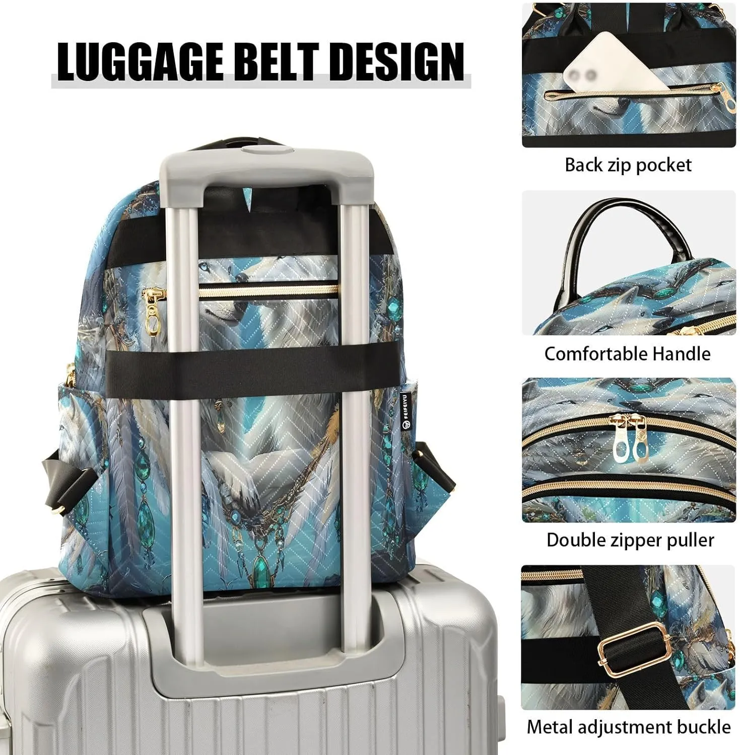 ALAZA Dreamcatcher White Wolf Mini Backpack Purse for Women Travel Bag Lightweight Shoulder Bag Fashion Daypack