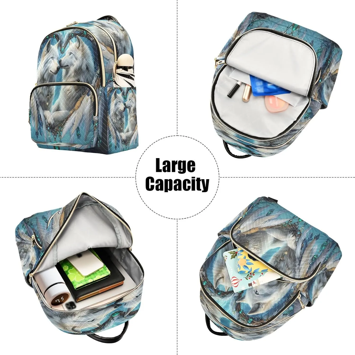 ALAZA Dreamcatcher White Wolf Mini Backpack Purse for Women Travel Bag Lightweight Shoulder Bag Fashion Daypack
