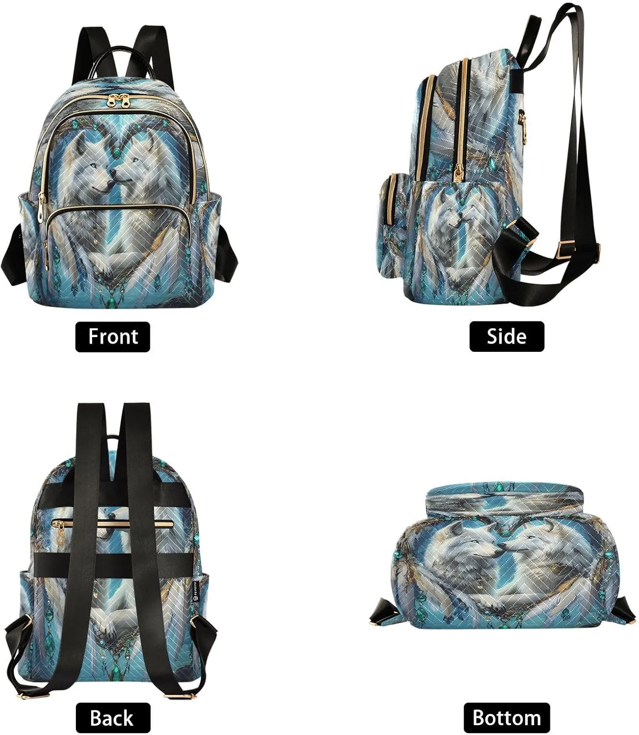 ALAZA Dreamcatcher White Wolf Mini Backpack Purse for Women Travel Bag Lightweight Shoulder Bag Fashion Daypack