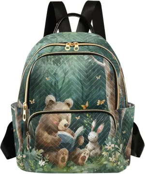 ALAZA Forest Animals Reading Small Backpack Purse for Women Travel Bag Lightweight Shoulder Bag Fashion Daypack356