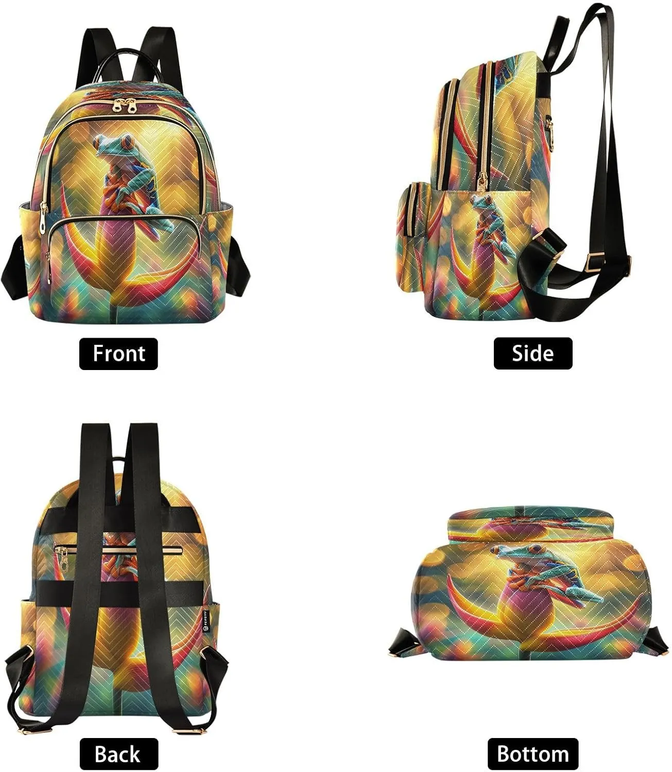 ALAZA Frog on Flower Women Backpack Purse Ladies Fashion Shoulder Bag Daypack Travel Bag 7.5L