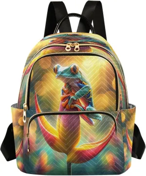 ALAZA Frog on Flower Women Backpack Purse Ladies Fashion Shoulder Bag Daypack Travel Bag 7.5L