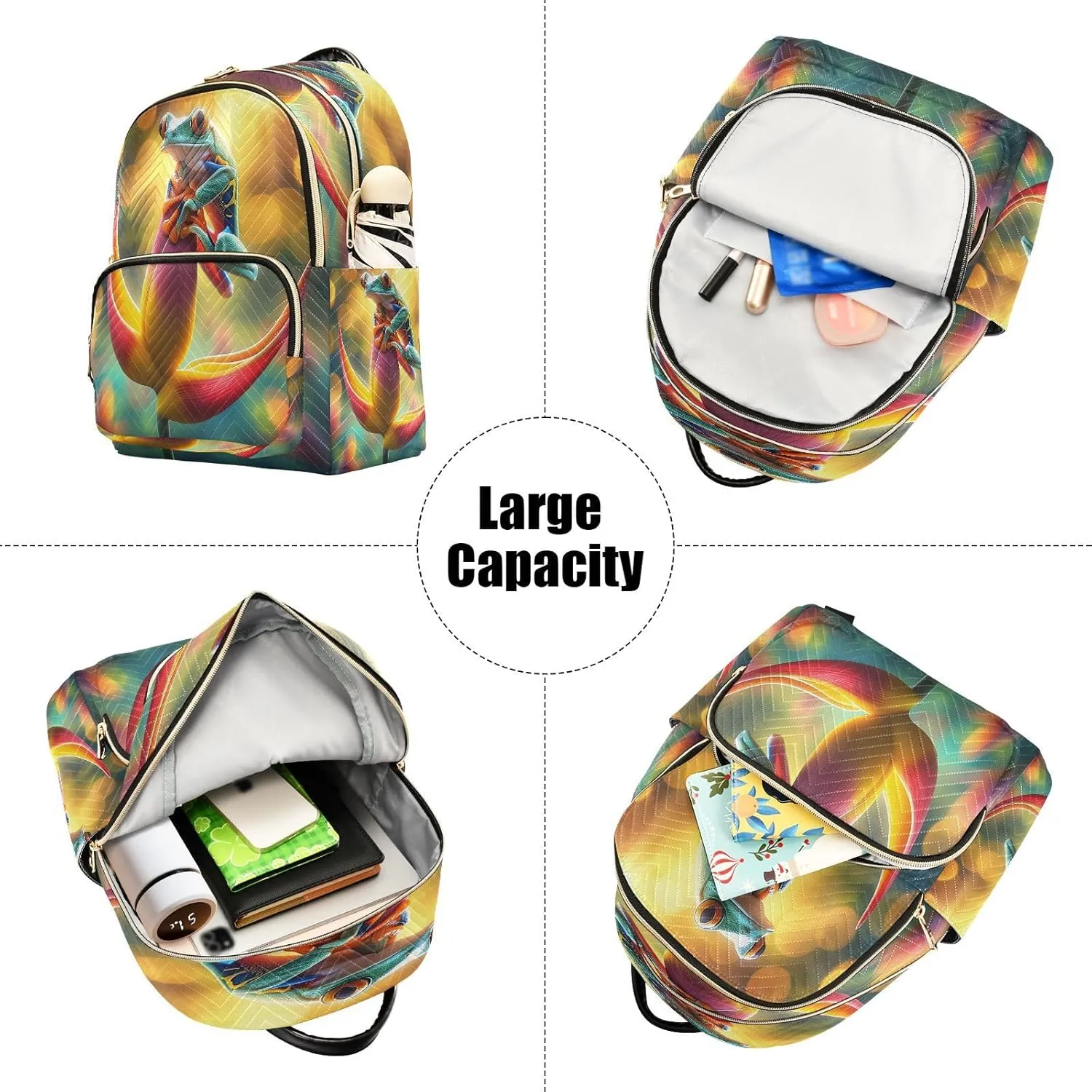 ALAZA Frog on Flower Women Backpack Purse Ladies Fashion Shoulder Bag Daypack Travel Bag 7.5L