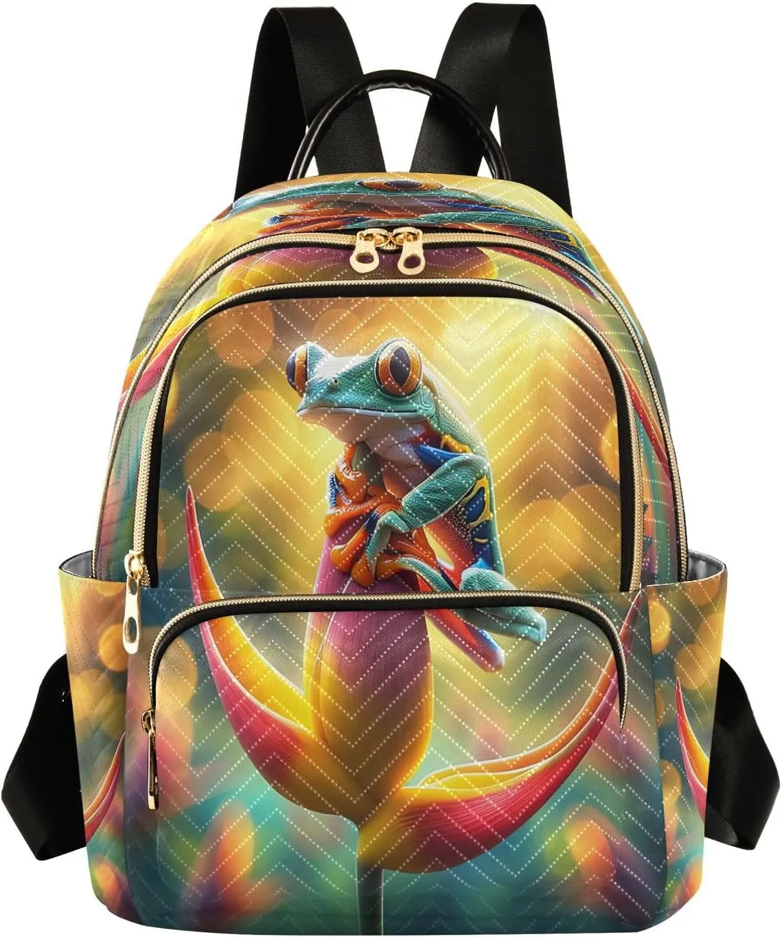ALAZA Frog on Flower Women Backpack Purse Ladies Fashion Shoulder Bag Daypack Travel Bag 7.5L