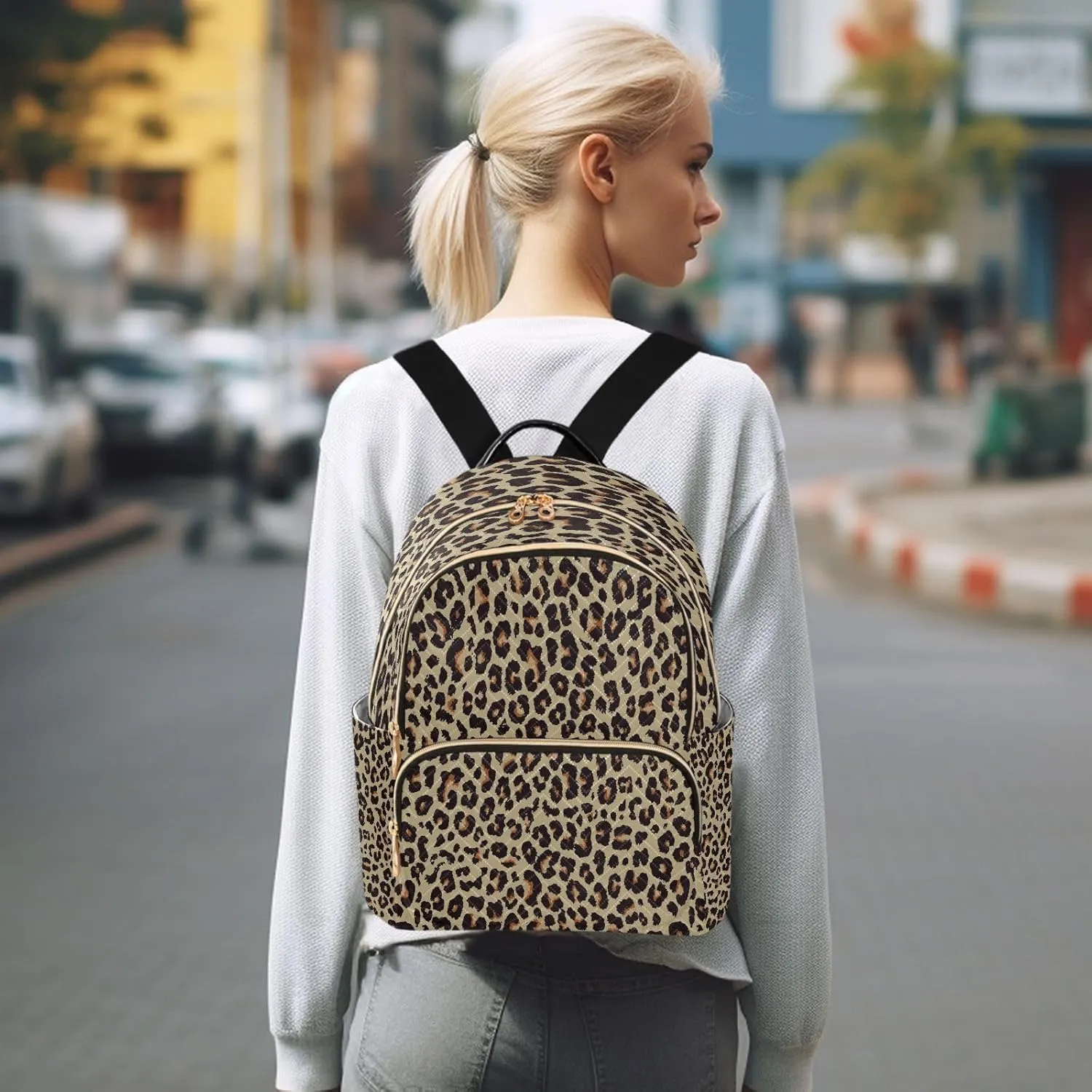 ALAZA Funny Leopard Print Animal Skin Women Backpack Purse Ladies Fashion Shoulder Bag Daypack Travel Bag 10L
