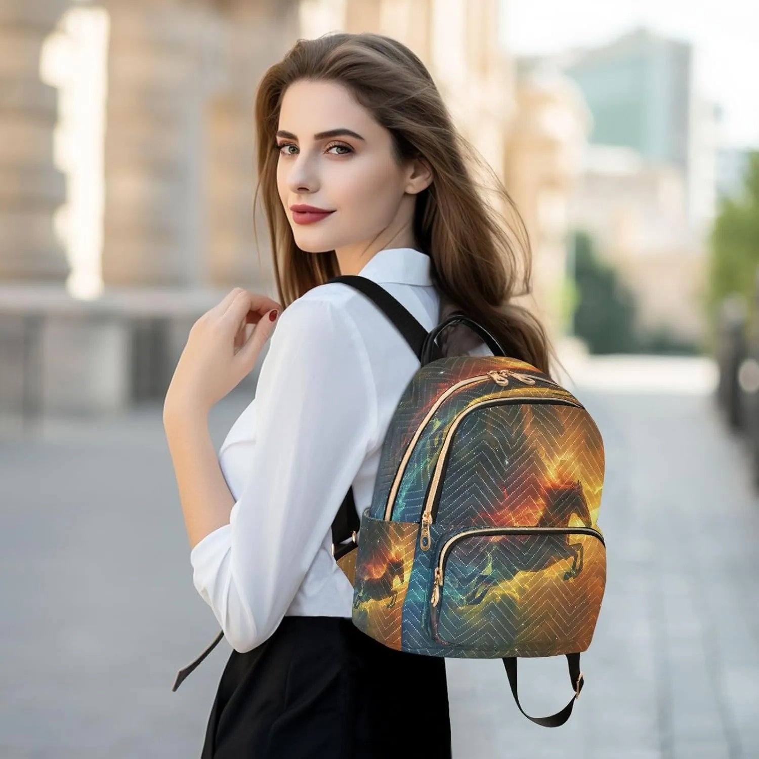 ALAZA Galloping Horse Roars with Starry Sky Small Backpack for Women Fashion Backpack Purse Lightweight Casual Daypack Back Pack Travel Bag, S