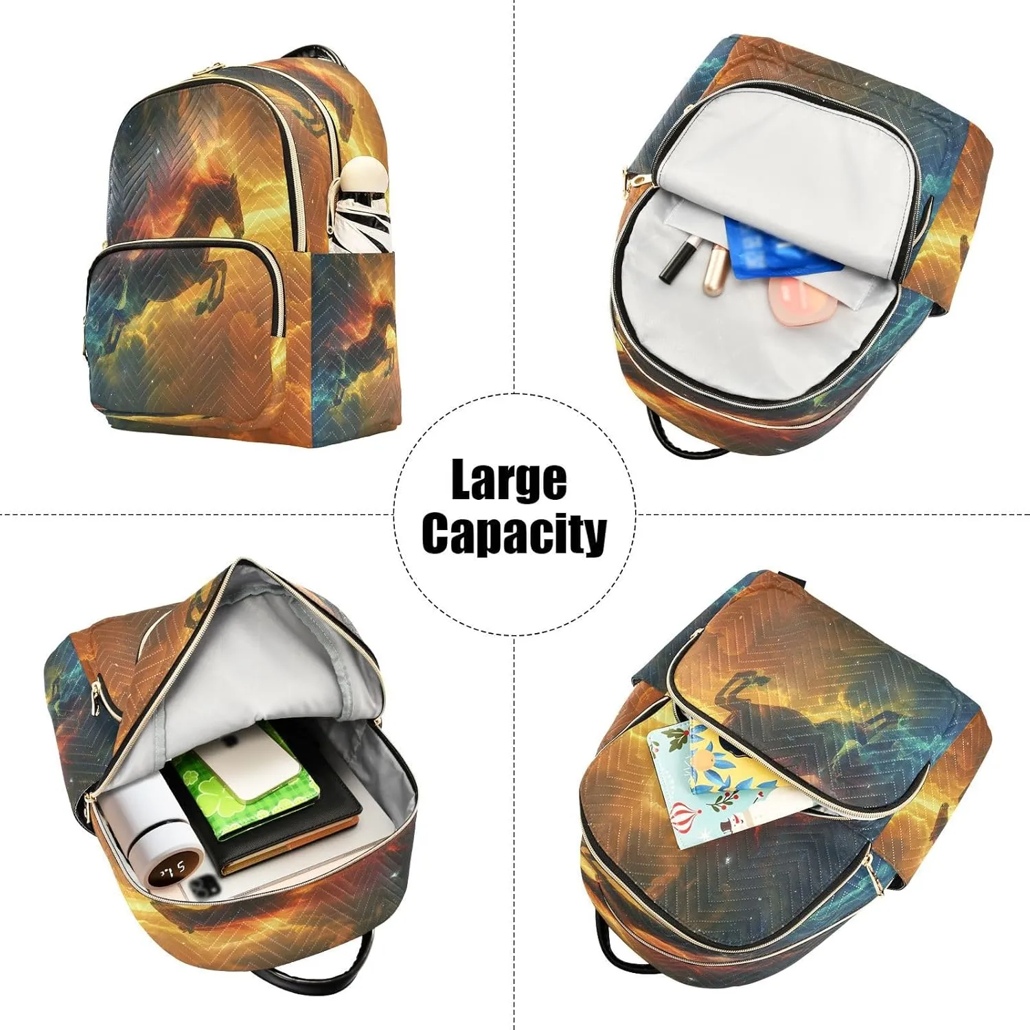 ALAZA Galloping Horse Roars with Starry Sky Small Backpack for Women Fashion Backpack Purse Lightweight Casual Daypack Back Pack Travel Bag, S