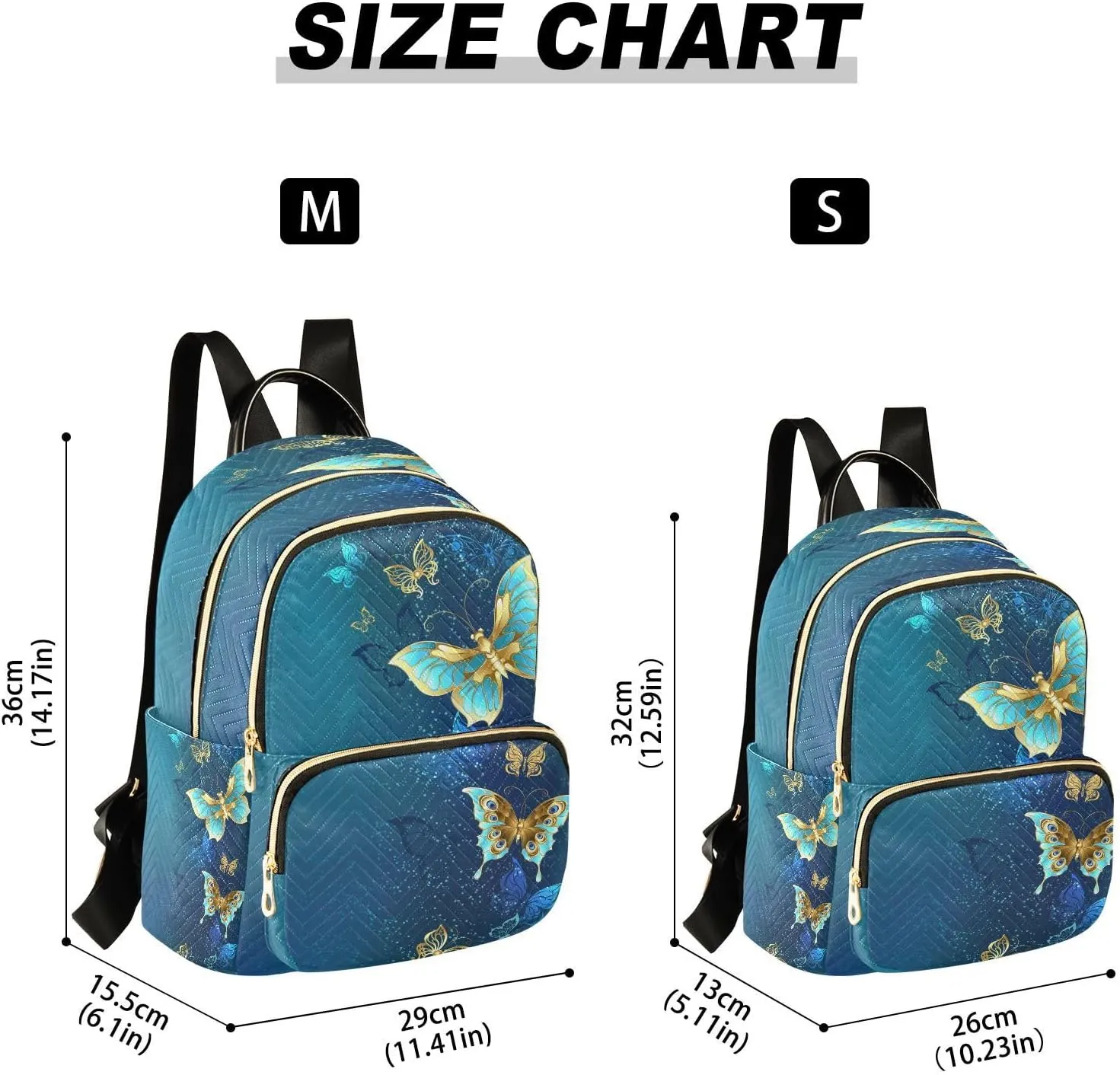 ALAZA Gold Butterflies Blue Women Backpack Purse Ladies Fashion Shoulder Bag Daypack Travel Bag 7.5L