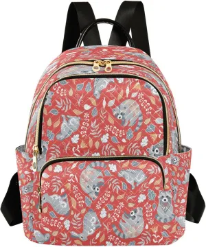 ALAZA Grey Raccoons and Hares on Red Boho Backpack for Women Purse Bag Travel Handbag Shoulder Bag