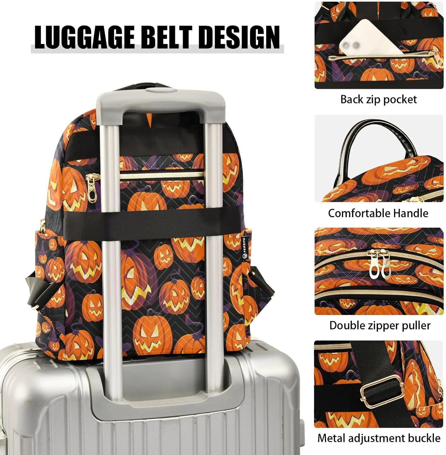 ALAZA Halloween Pumpkins Face Women Backpack Purse Ladies Fashion Shoulder Bag Daypack Travel Bag 7.5L