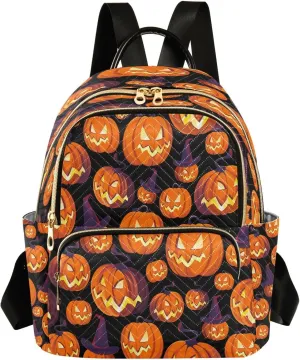 ALAZA Halloween Pumpkins Face Women Backpack Purse Ladies Fashion Shoulder Bag Daypack Travel Bag 7.5L