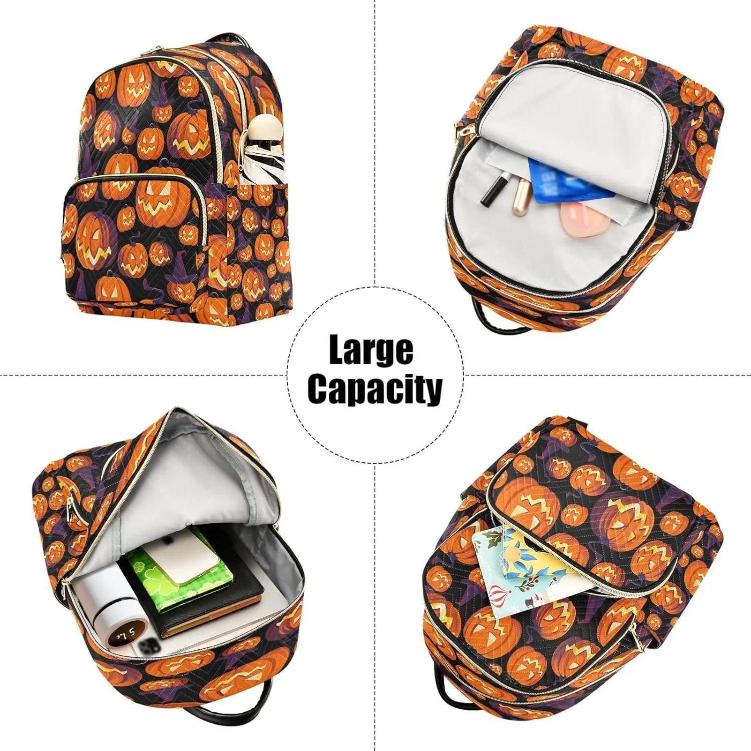 ALAZA Halloween Pumpkins Face Women Backpack Purse Ladies Fashion Shoulder Bag Daypack Travel Bag 7.5L