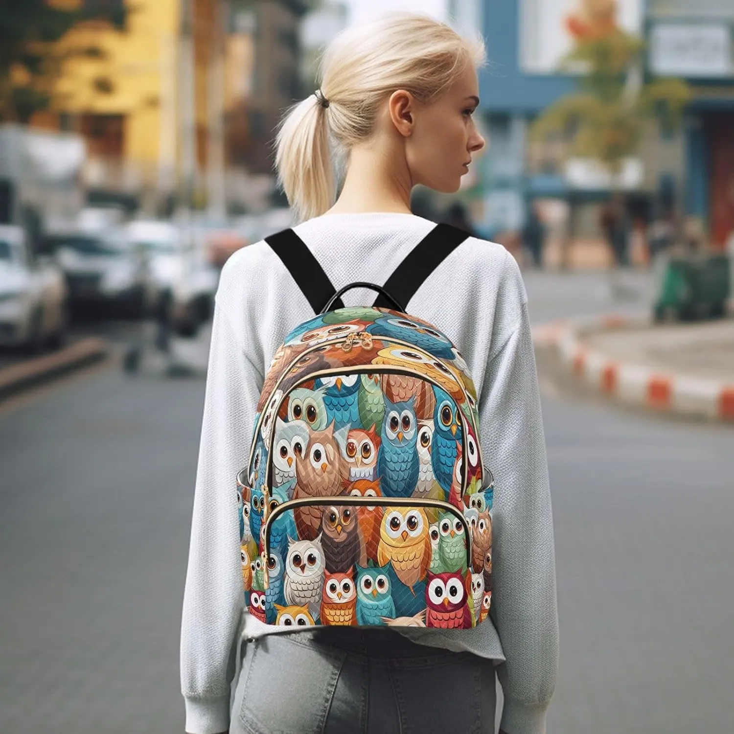 ALAZA Hipster Bird Owl Women Backpack Purse Ladies Fashion Shoulder Bag Daypack Travel Bag 10L