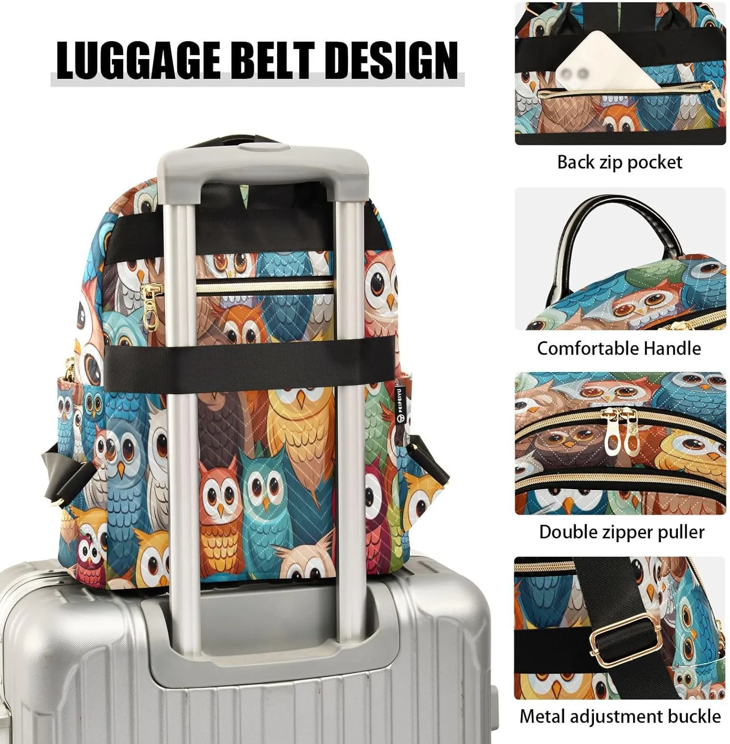 ALAZA Hipster Bird Owl Women Backpack Purse Ladies Fashion Shoulder Bag Daypack Travel Bag 10L