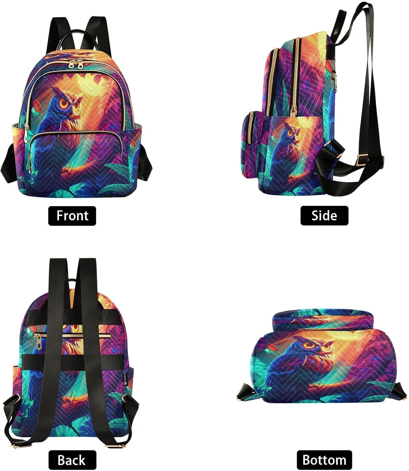 ALAZA Magical Owl Leaf Sunshine Women Backpack Purse Ladies Fashion Shoulder Bag Daypack Travel Bag 10L