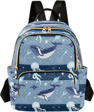 ALAZA Maritime Whales Jellyfish Mini Backpack Purse for Women Travel Bag Lightweight Shoulder Bag Fashion Daypack