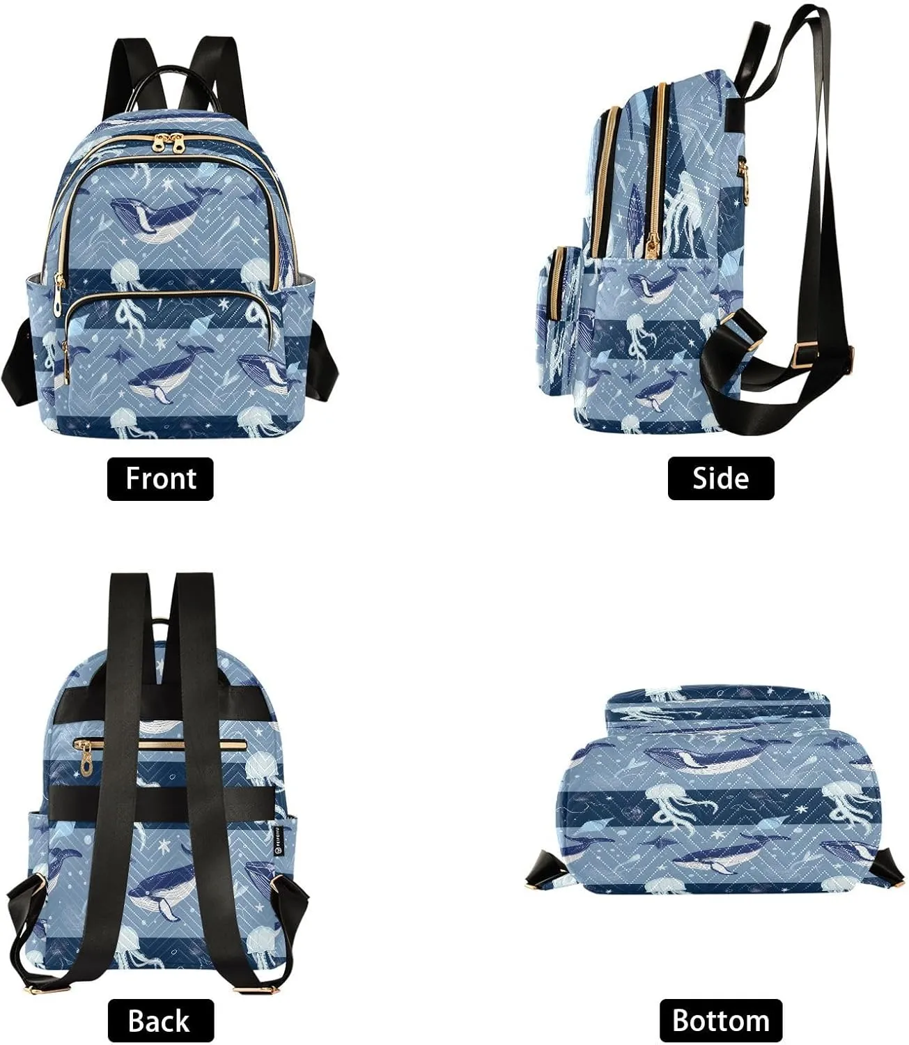 ALAZA Maritime Whales Jellyfish Mini Backpack Purse for Women Travel Bag Lightweight Shoulder Bag Fashion Daypack