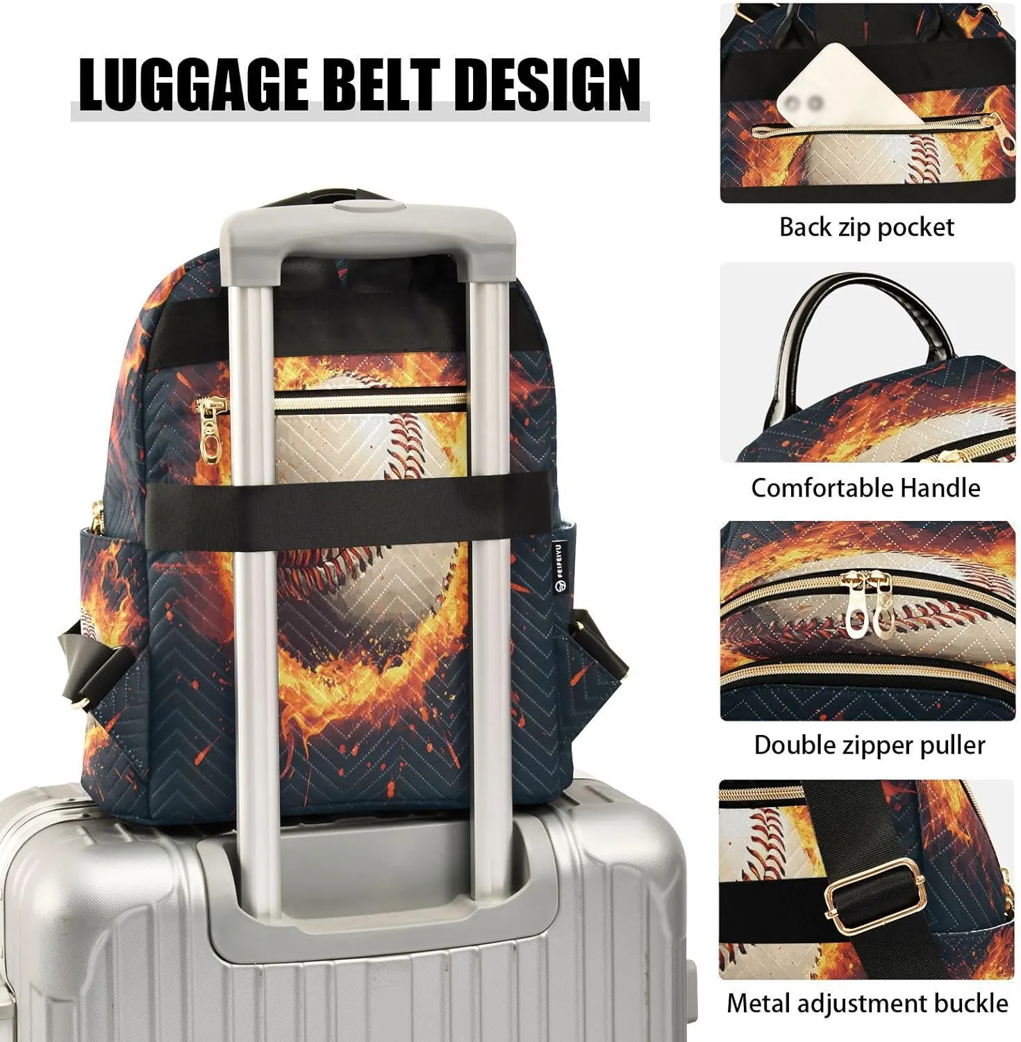 ALAZA Mini Backpack for Women Baseball Magma Flame Travel Backpack Purse for Ladies Handbag Shoulder Bag Casual Daypack, M
