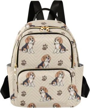 ALAZA Mini Backpack for Women Beagle Dogs and Paw Footprint Travel Backpack Purse for Ladies Handbag Shoulder Bag Casual Daypack, M