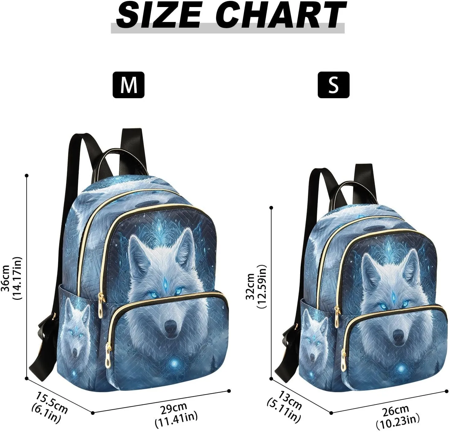 ALAZA Mini Backpack for Women Fantasy Blue Eyes Wolf Travel Backpack Purse for Ladies Handbag Shoulder Bag Casual Daypack, M