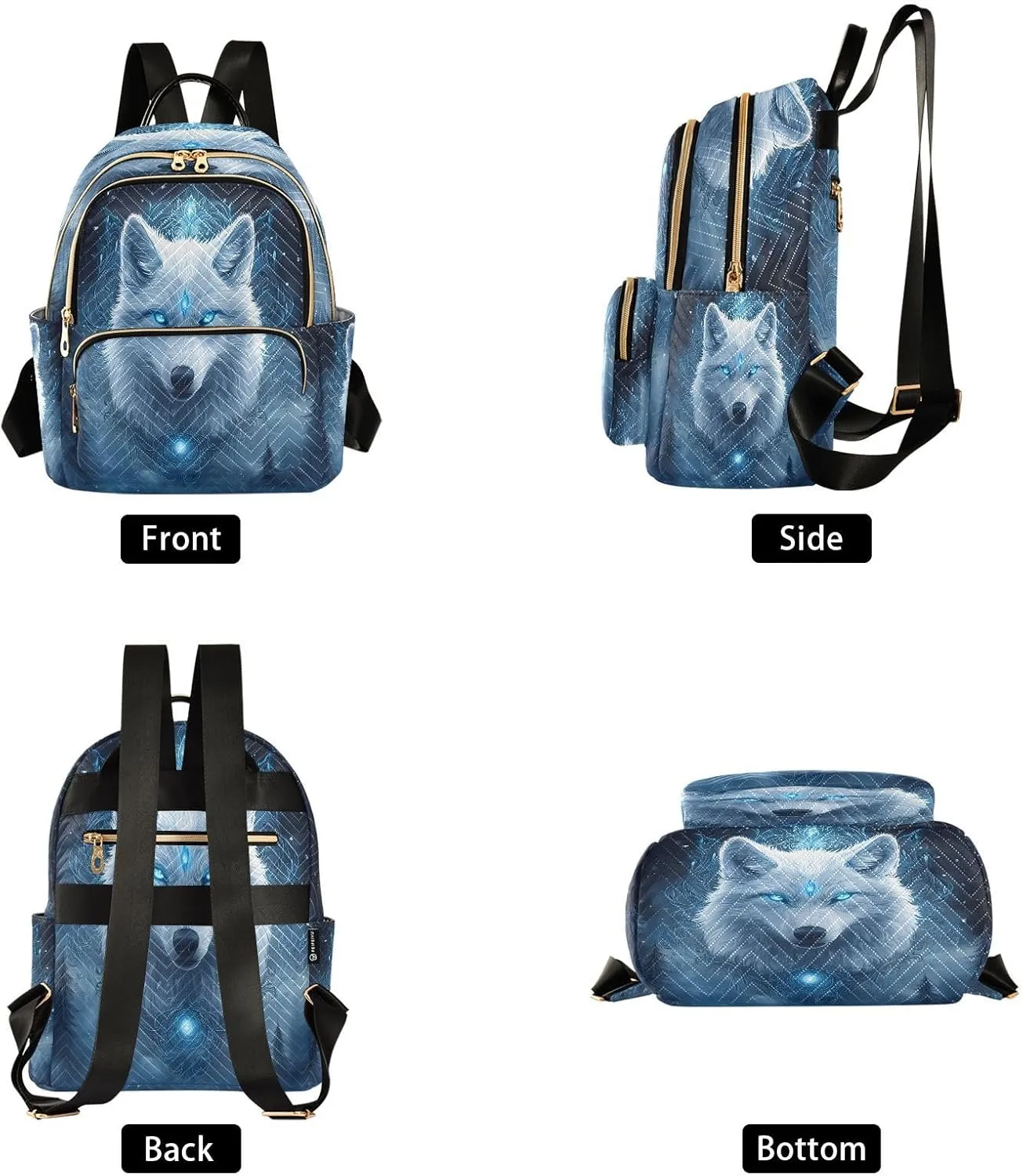 ALAZA Mini Backpack for Women Fantasy Blue Eyes Wolf Travel Backpack Purse for Ladies Handbag Shoulder Bag Casual Daypack, M