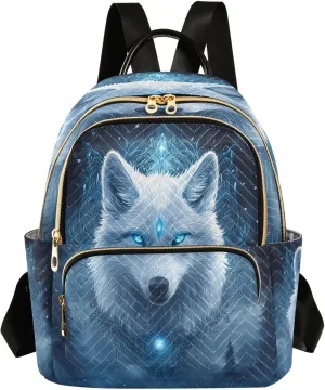 ALAZA Mini Backpack for Women Fantasy Blue Eyes Wolf Travel Backpack Purse for Ladies Handbag Shoulder Bag Casual Daypack, M